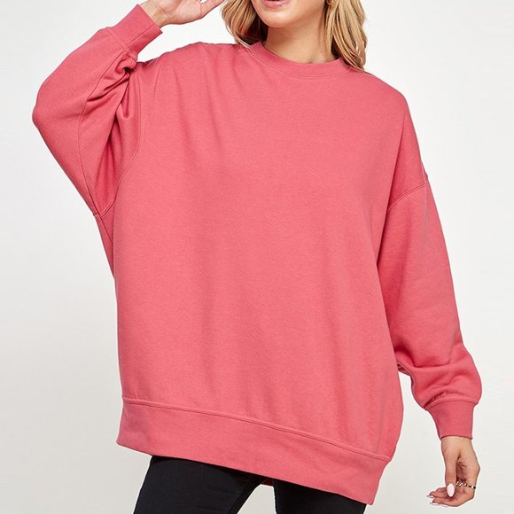 NEW Reflex Soft Longline Tunic Oversize Fleece Lined Crew Neck Sweatshirt Top - Picture 2 of 10